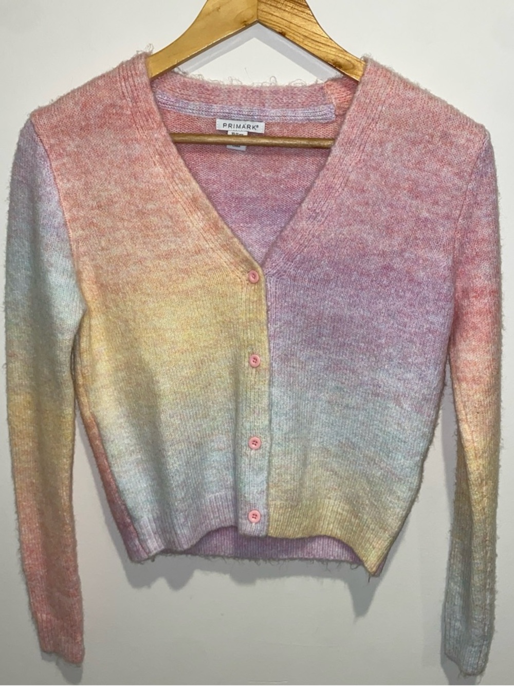 Primark Pastel Pink Yellow Blue Ombre V-Neck Cardigan